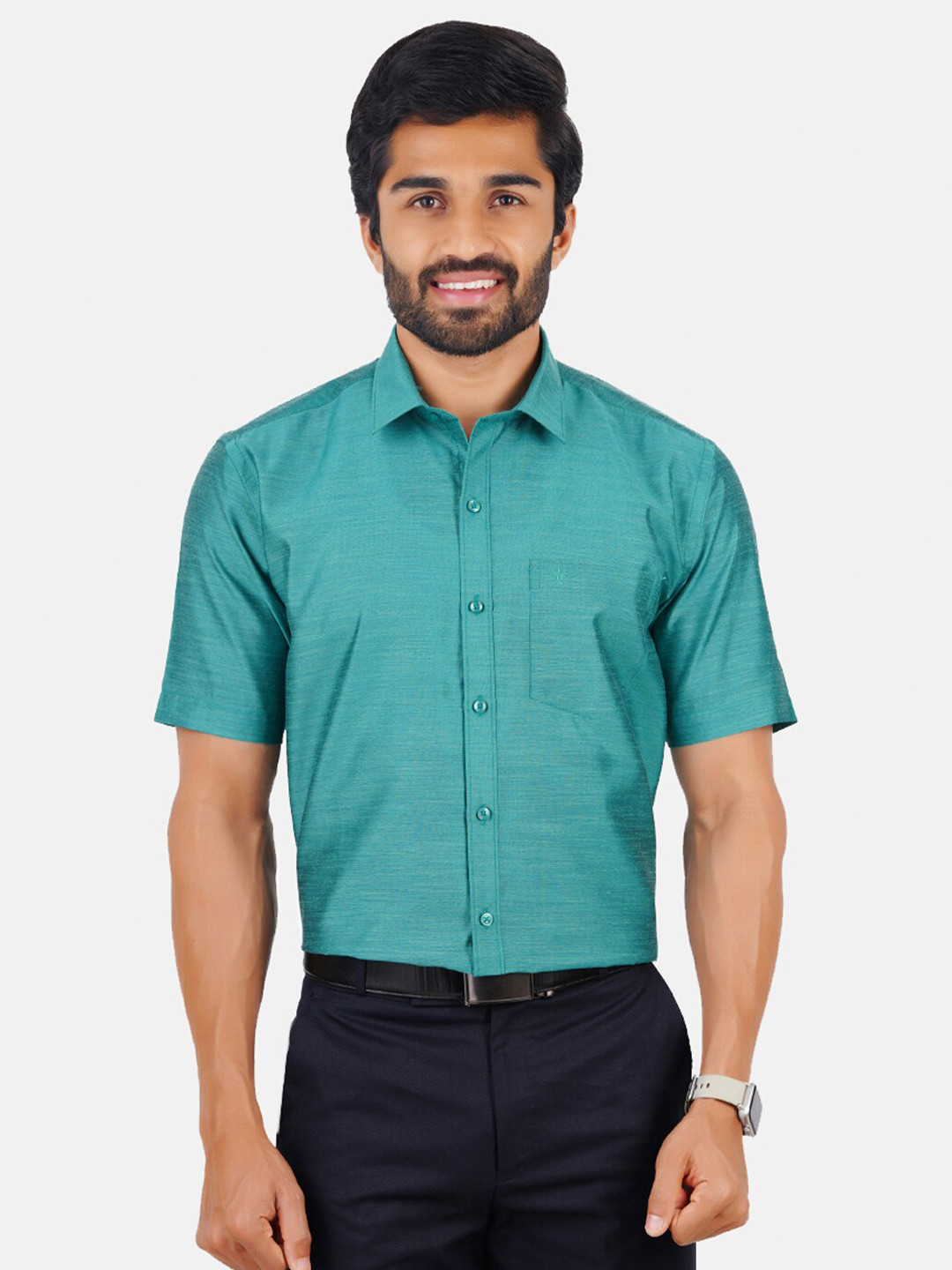

Ramraj Men Green Classic Formal Shirt