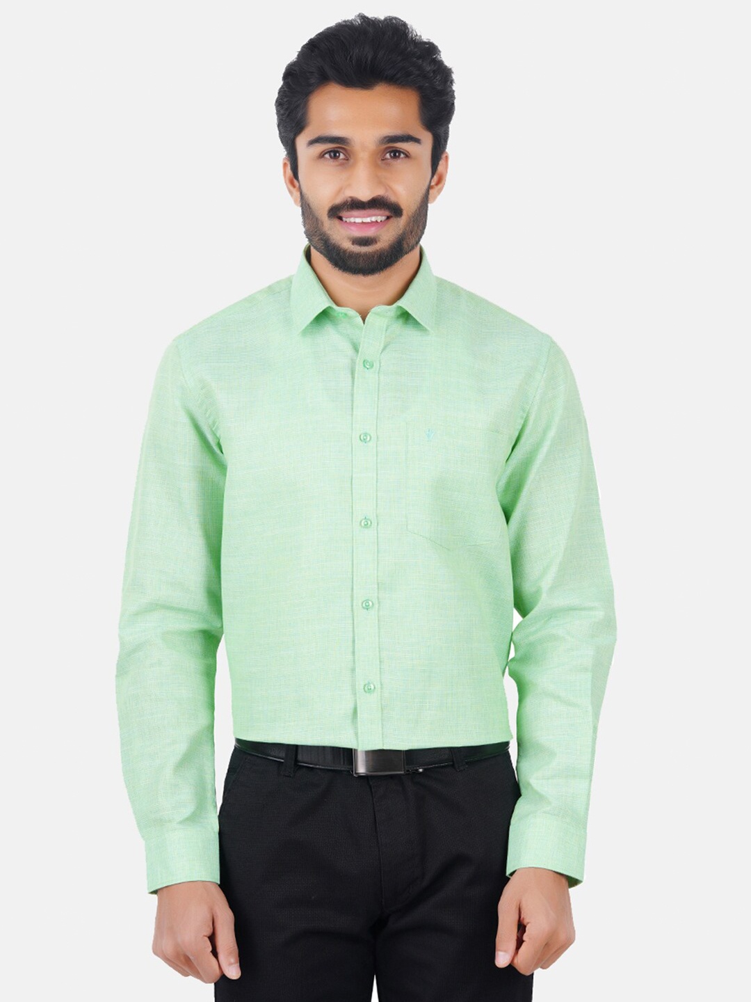 

Ramraj Men Green Classic Formal Shirt