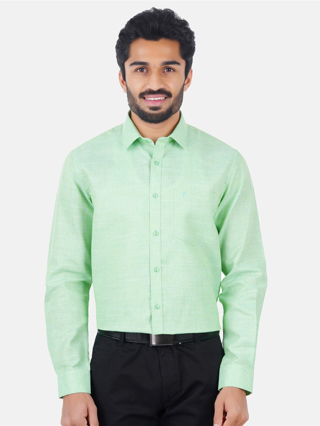 

Ramraj Men Green Classic Formal Shirt