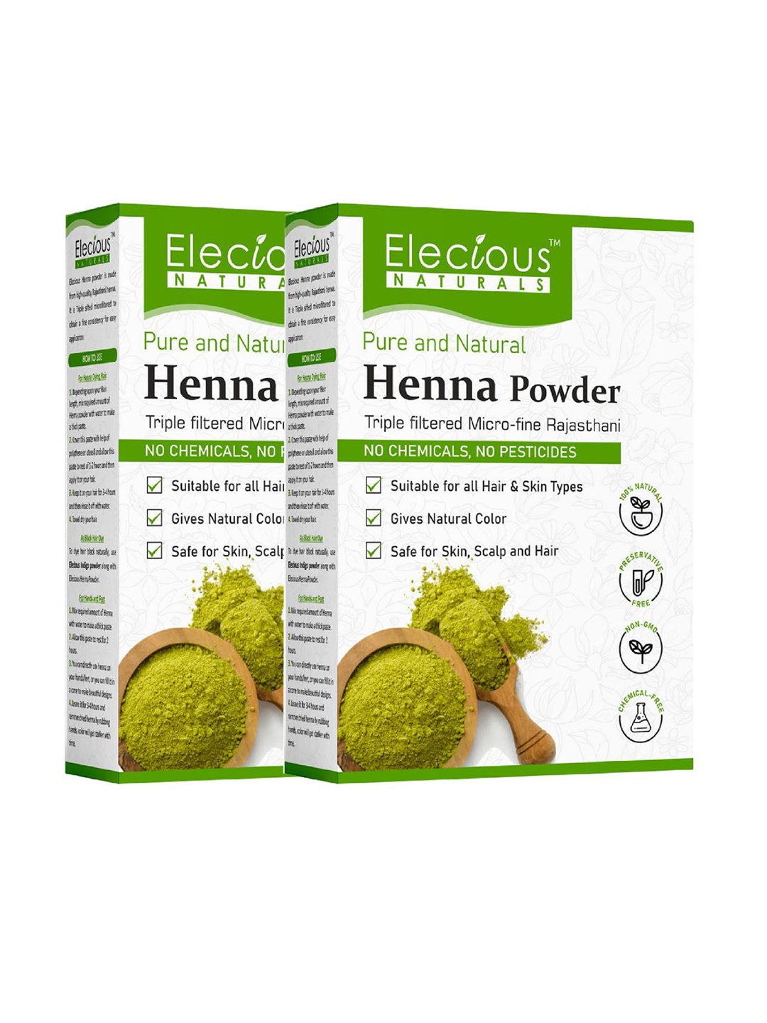 

Elecious Pack of 2 Naturals Henna Powder 400 g, Green