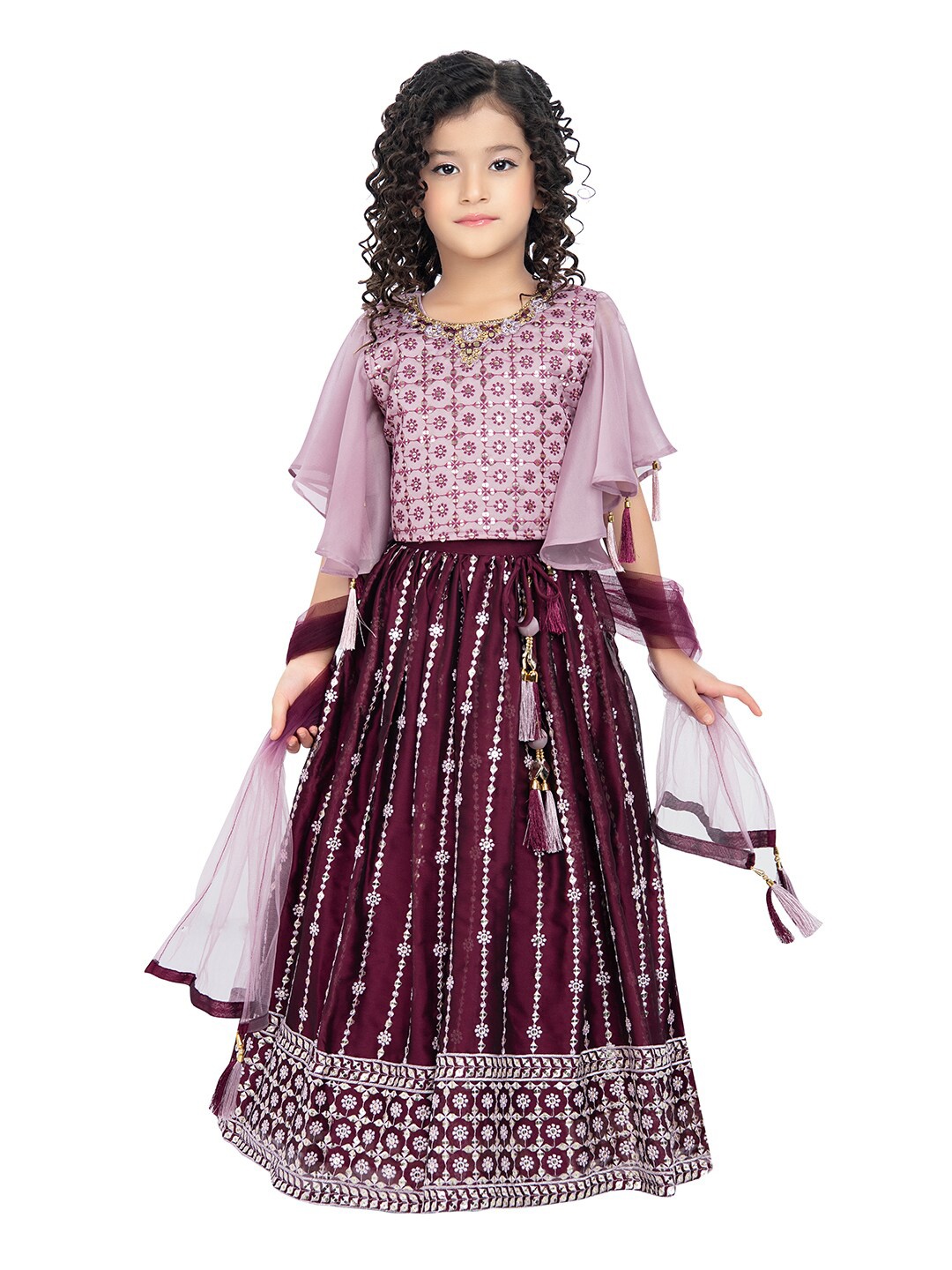 

BETTY Girls Burgundy & Pink Embellished Thread Work Ready to Wear Lehenga Choli