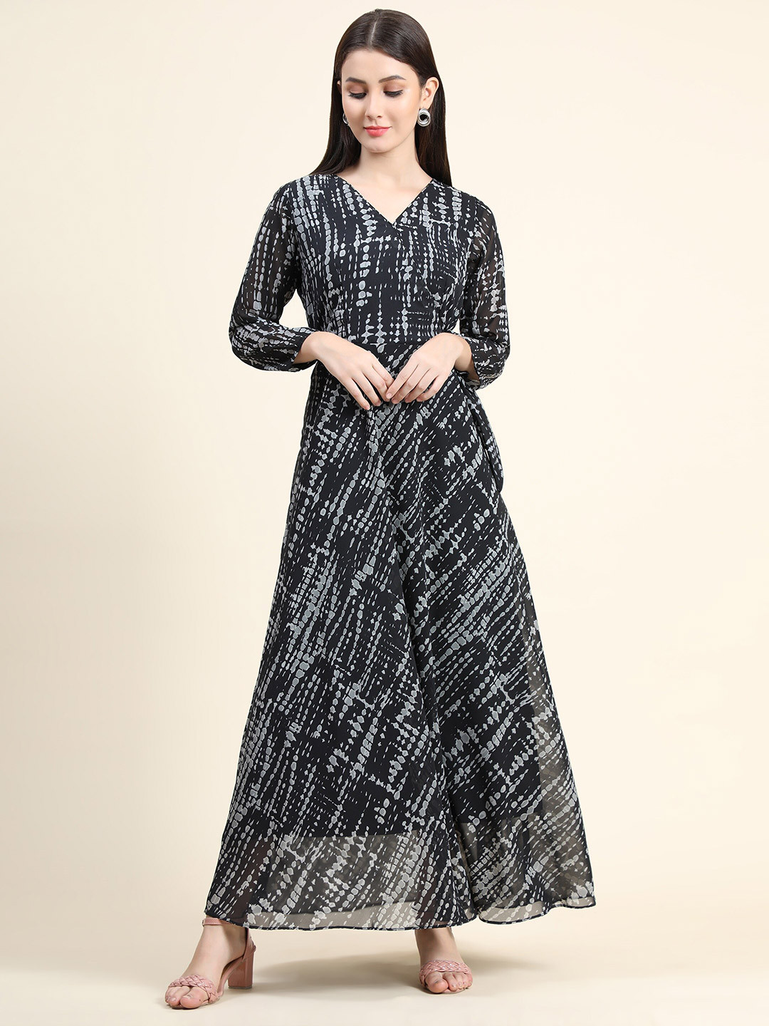 

KALINI Black & Grey Georgette Maxi Dress