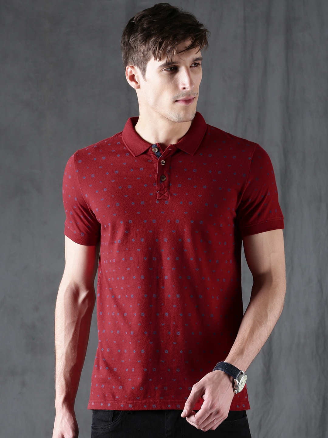 

WROGN Men Red Printed Polo Collar T-shirt