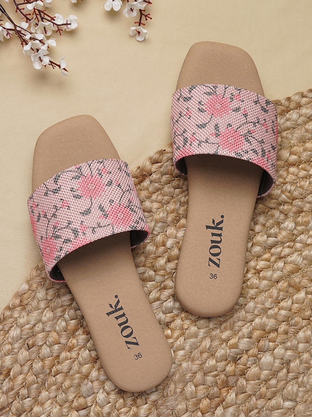 

ZOUK Women Pink Printed Open Toe Flats