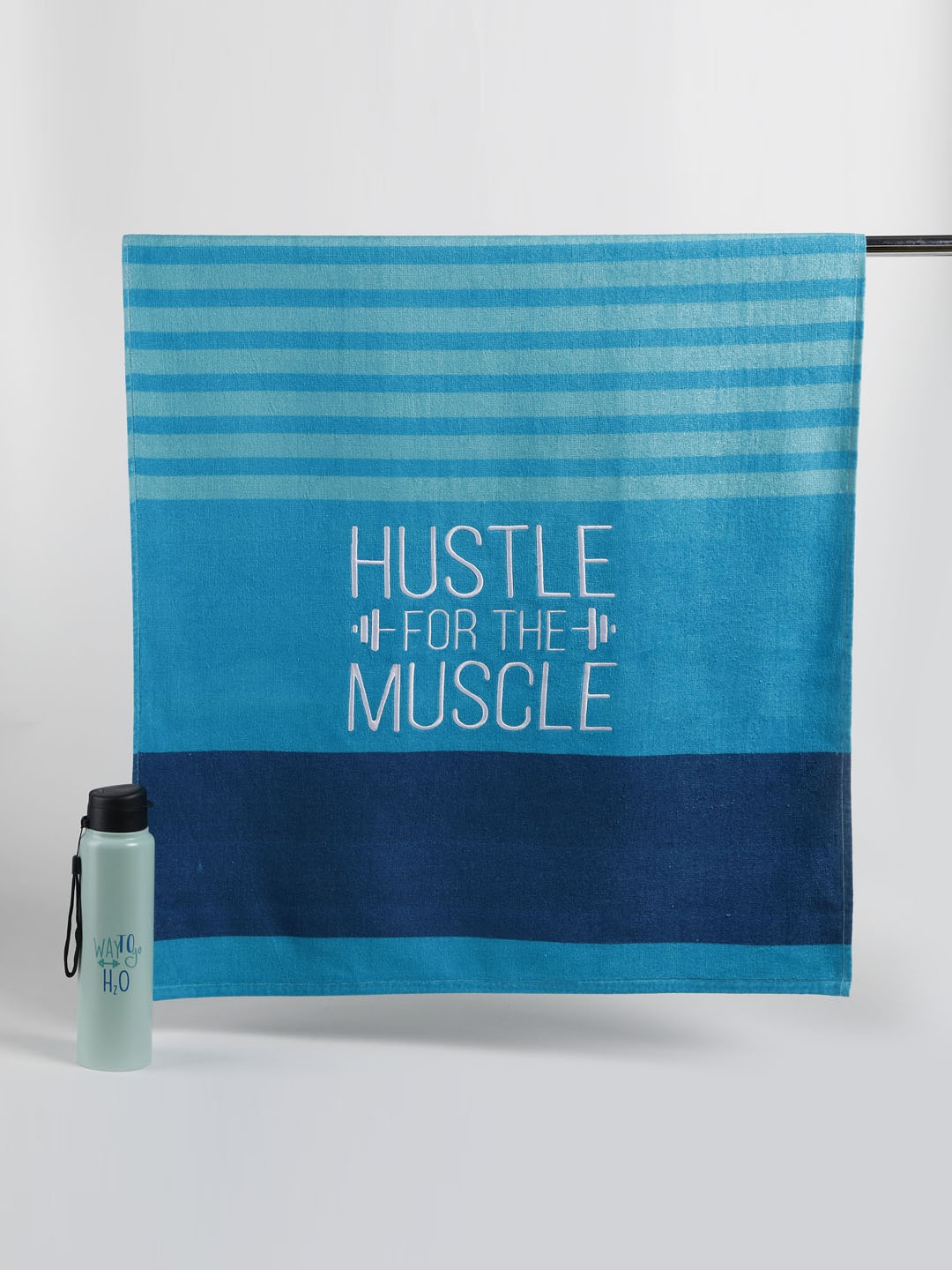 

Home Centre Printed Cotton Bath Towel and Water Bottle Set, Teal