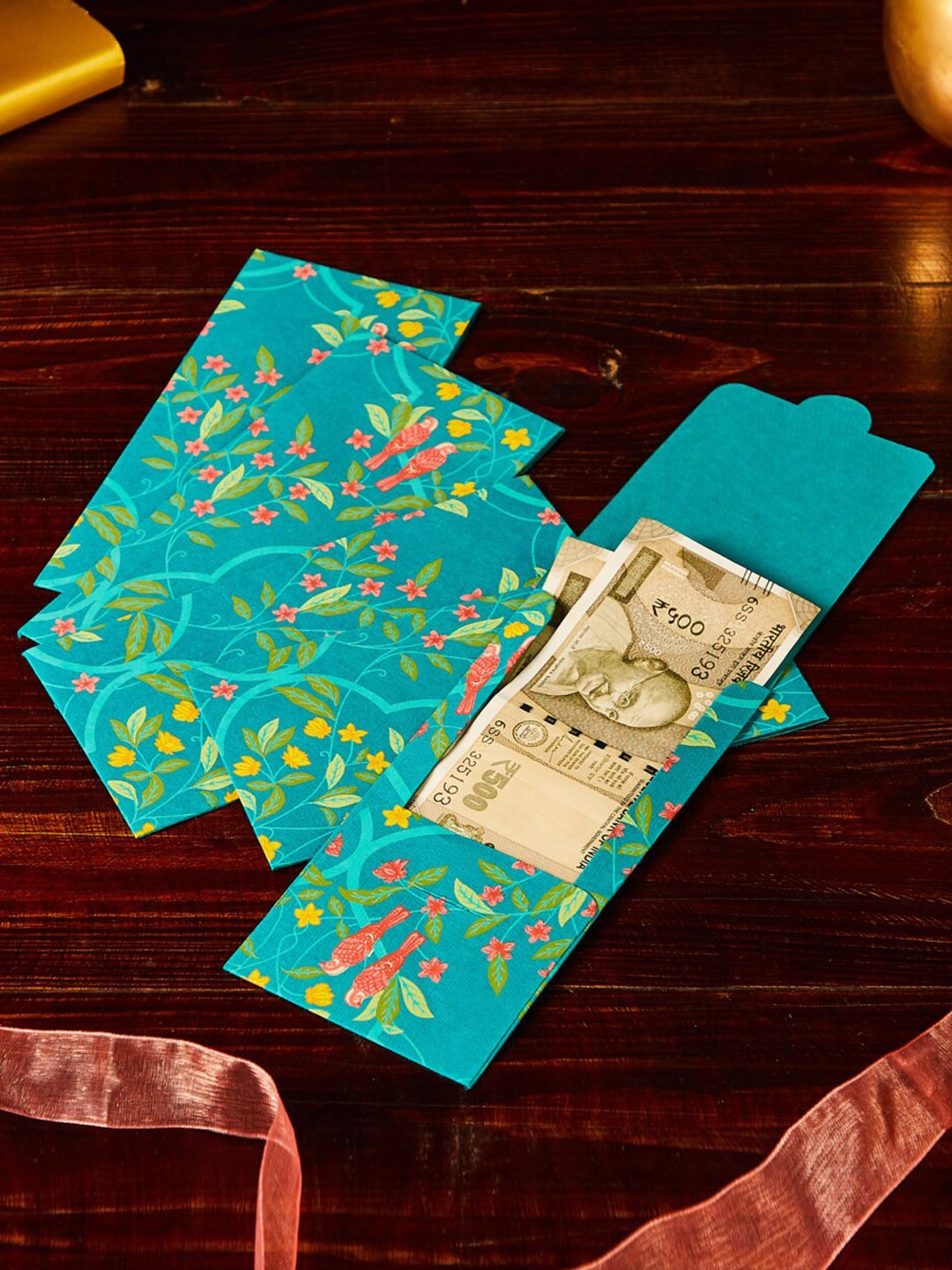 

Home Centre Corsica Bela Set Of 5 Printed Paper Money Envelope, Teal