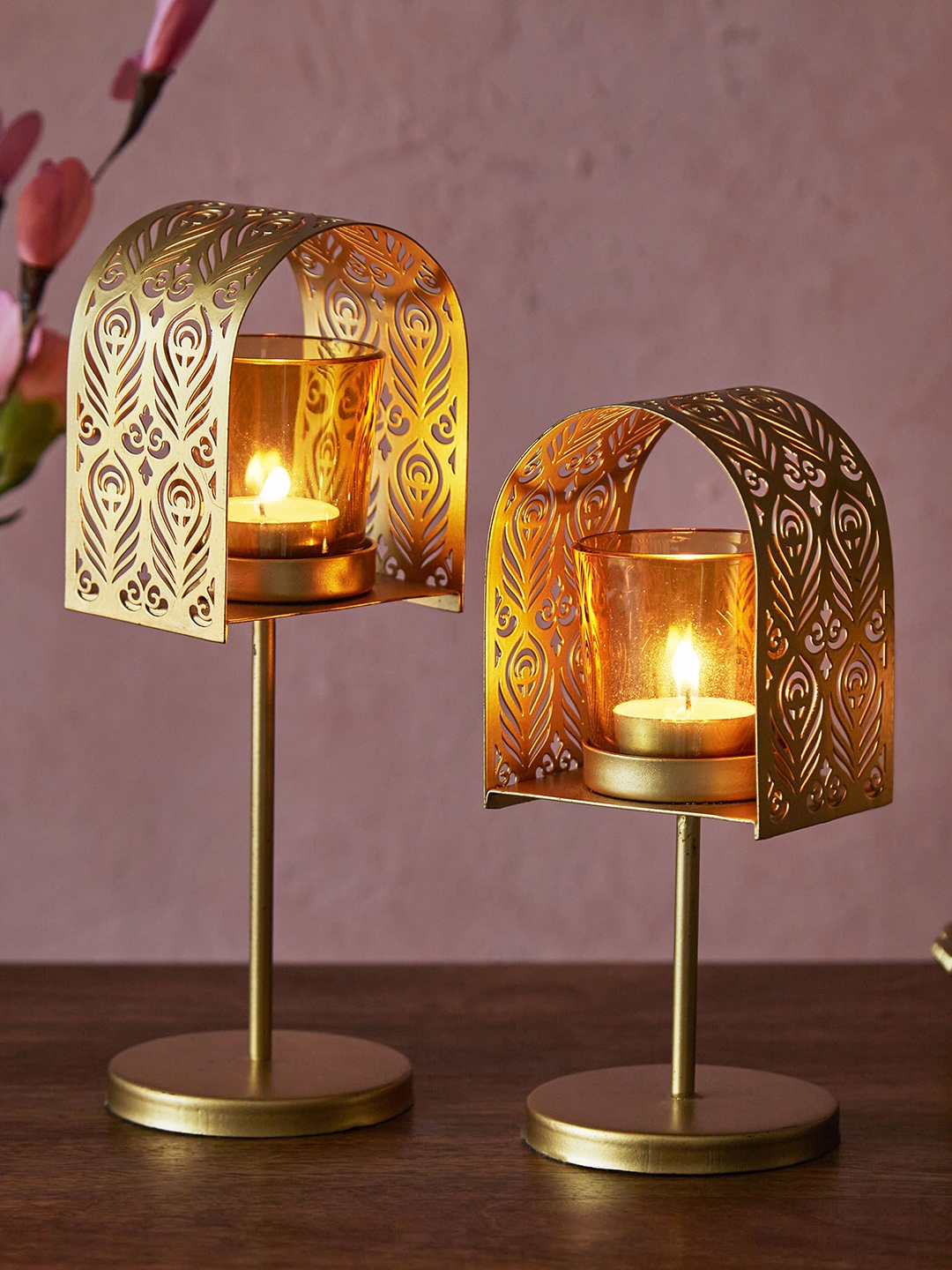 

Home Centre Set Of 2 Gold-Toned Textured Candle Holders