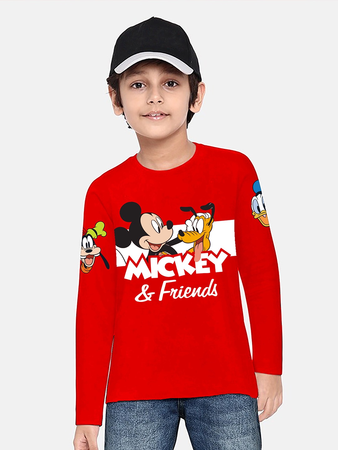 

BONKIDS Boys Red & Black Mickey Mouse Printed Cotton T-shirt