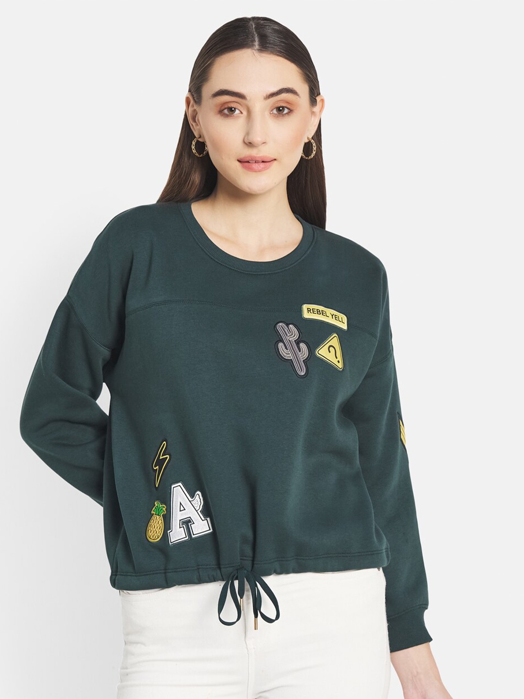 

METTLE Women Green Sweatshirt with Applique