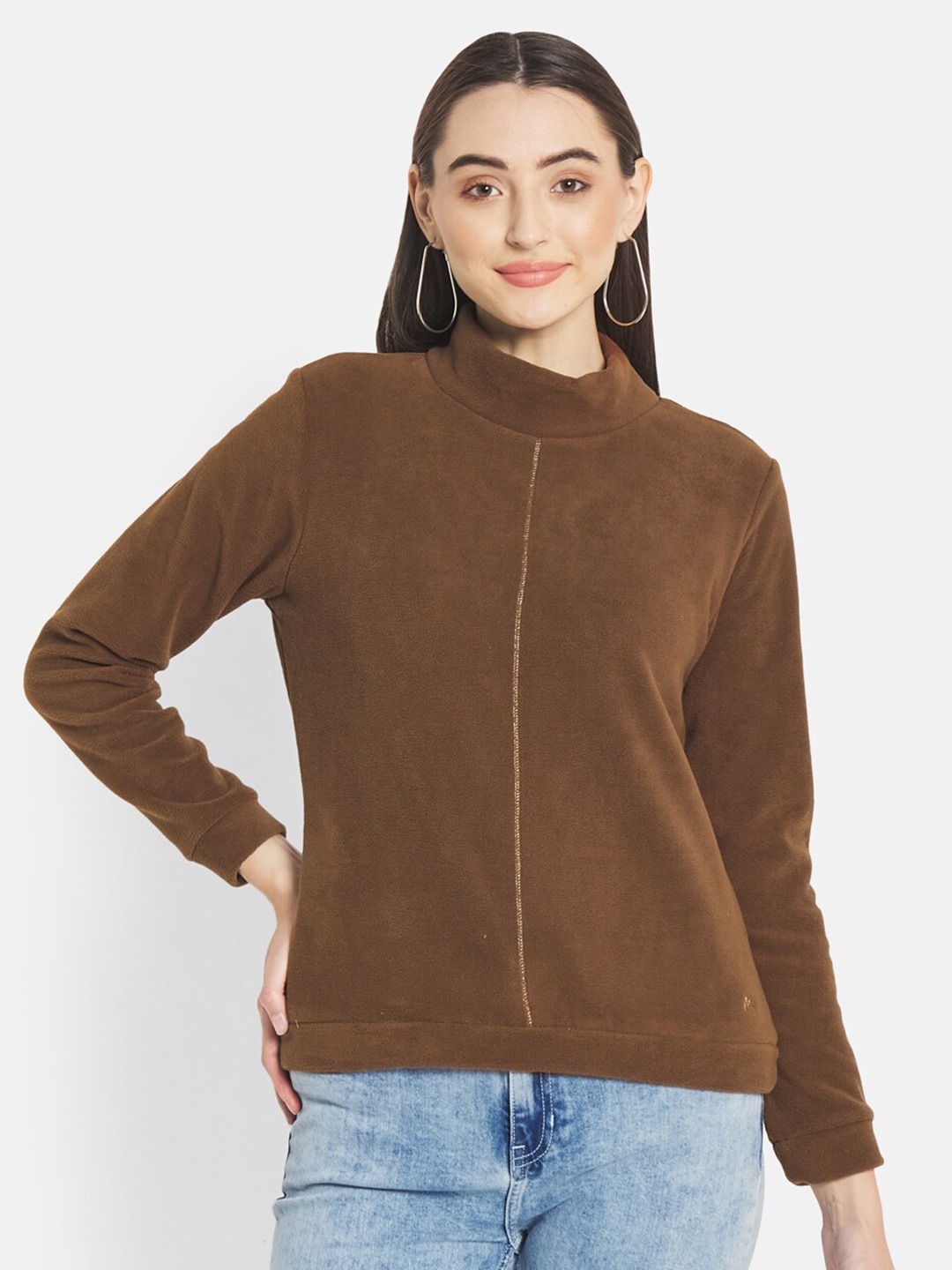 

METTLE Women Brown Fleece Sweatshirt