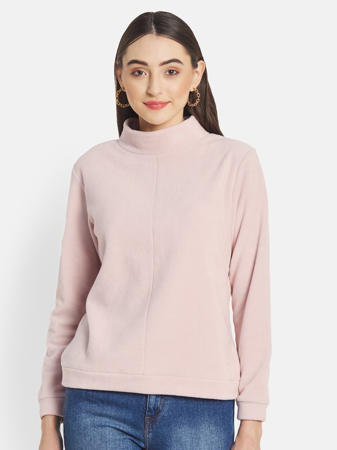 

METTLE Women Pink Solid Sweatshirt