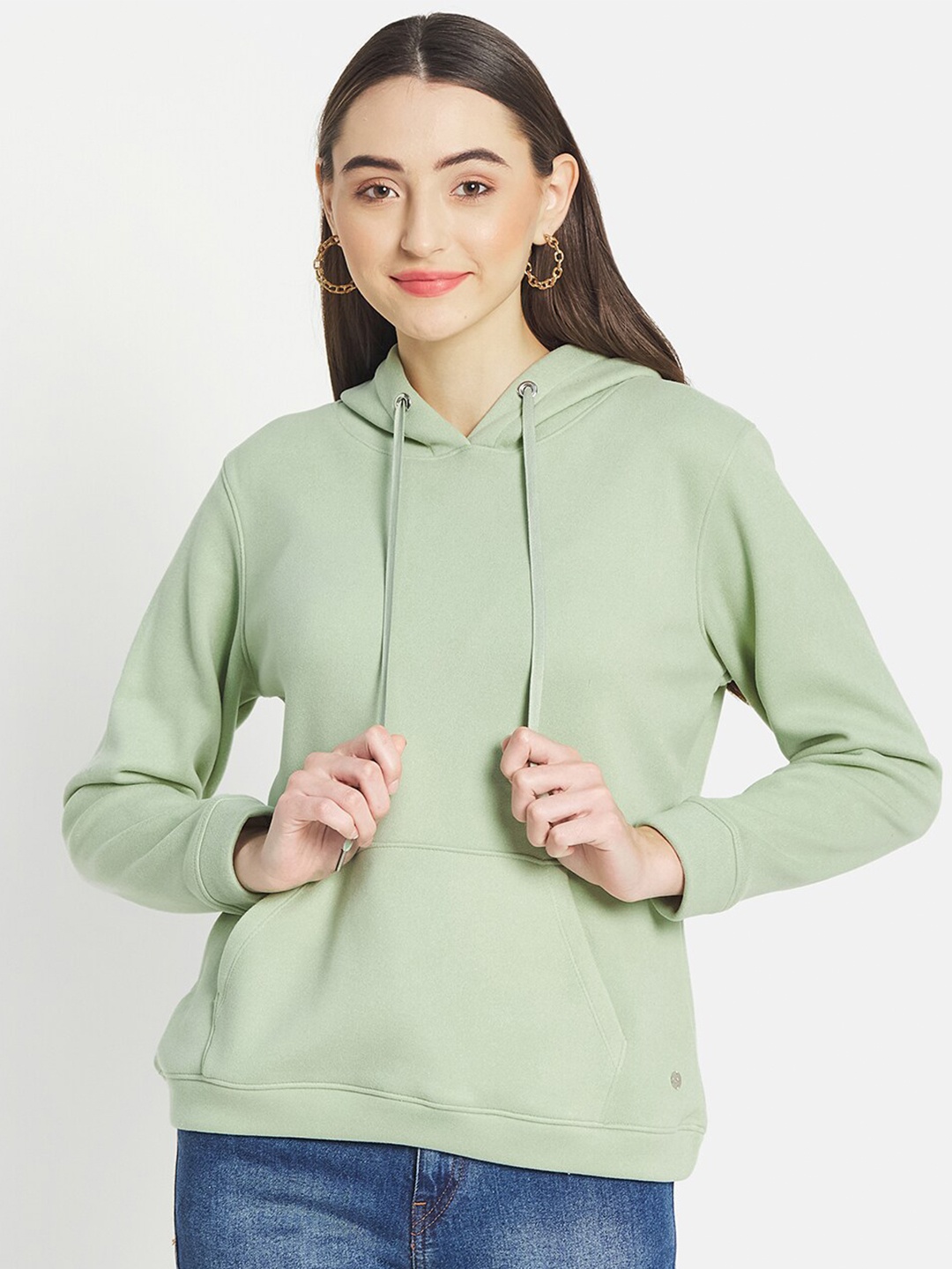 

METTLE Women Olive Green Hooded Sweatshirt