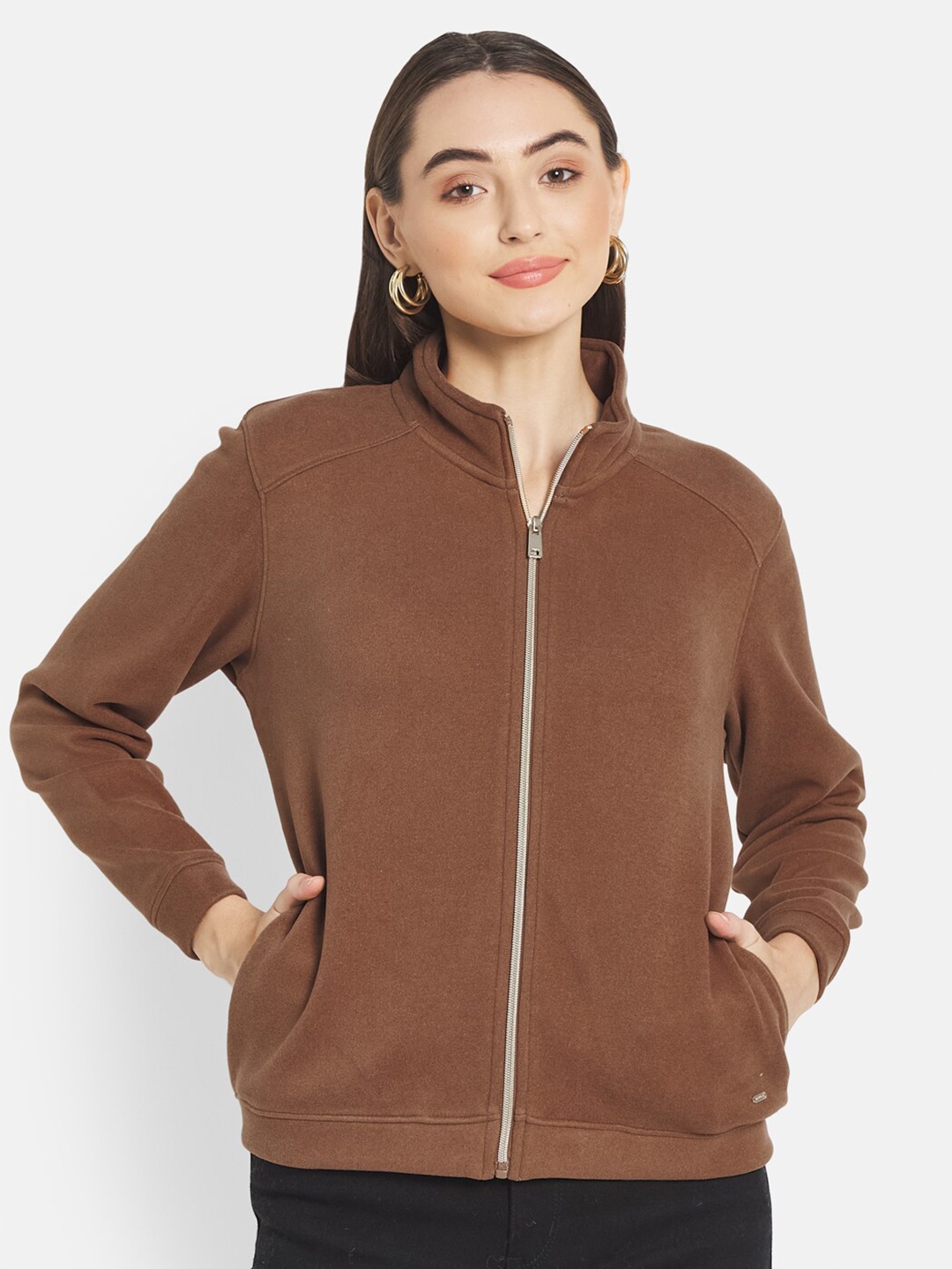 

METTLE Women Brown Solid Sweatshirt