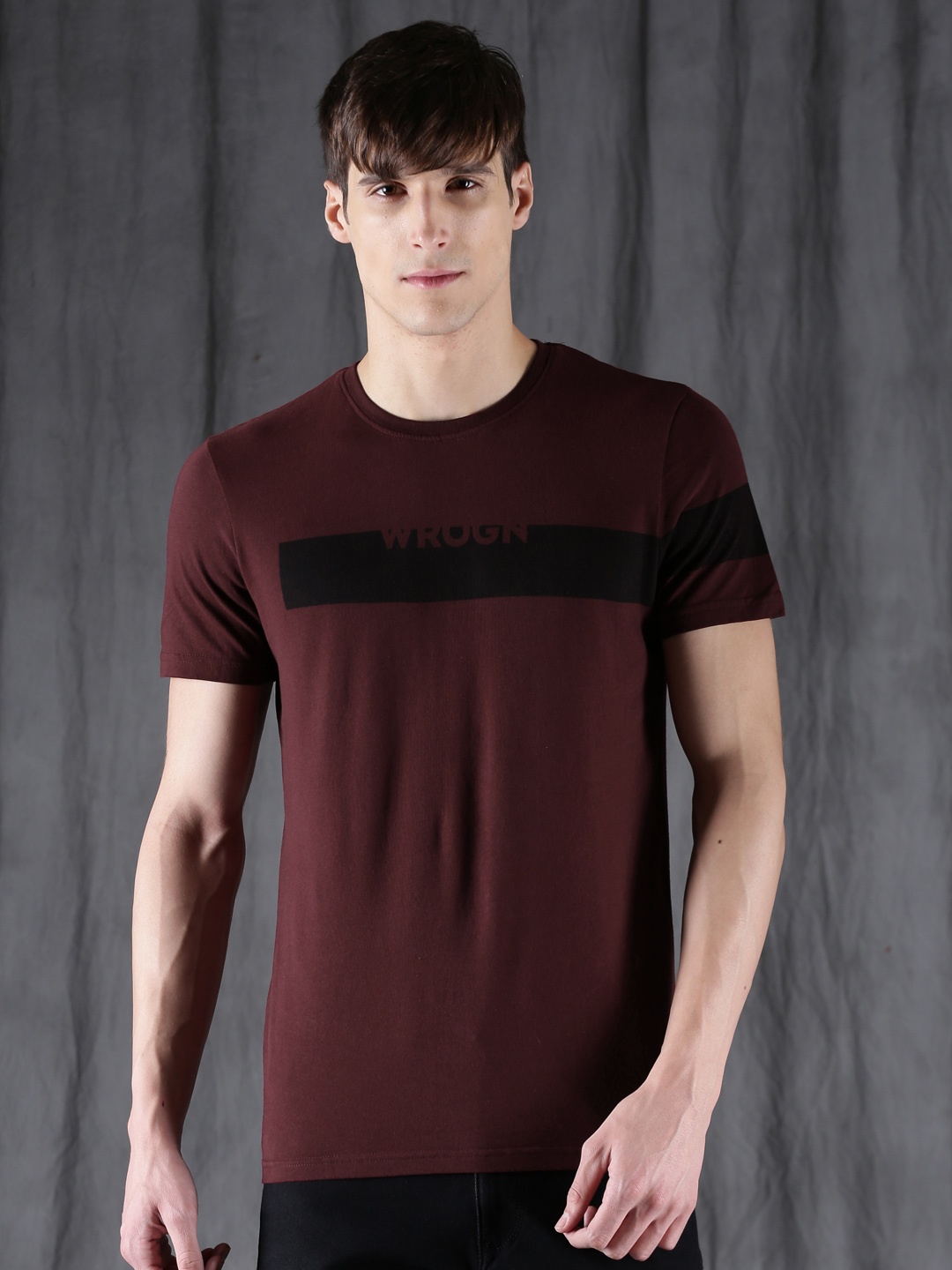 

WROGN Men Maroon Typography Printed Cotton T-shirt