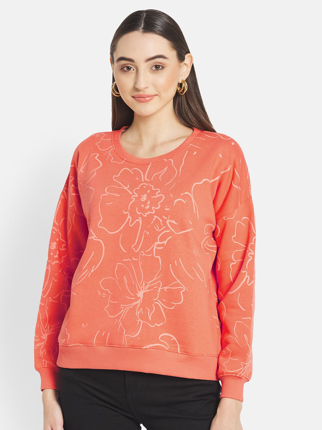 

METTLE Women Orange Printed Sweatshirt
