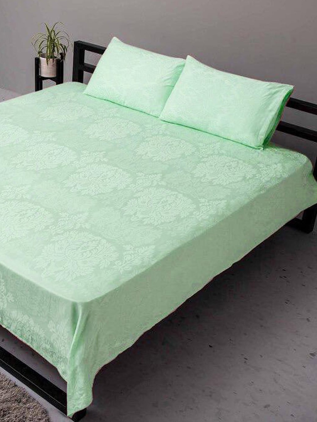 

BLUE DAHLIA Green Floral 300 TC King Pure Cotton Bedsheet with 2 Pillow Covers