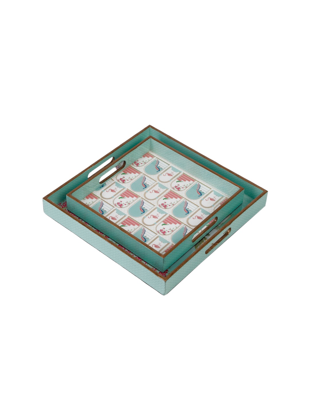 

Home Centre Set of 2 Printed Wood Serving Tray, Green