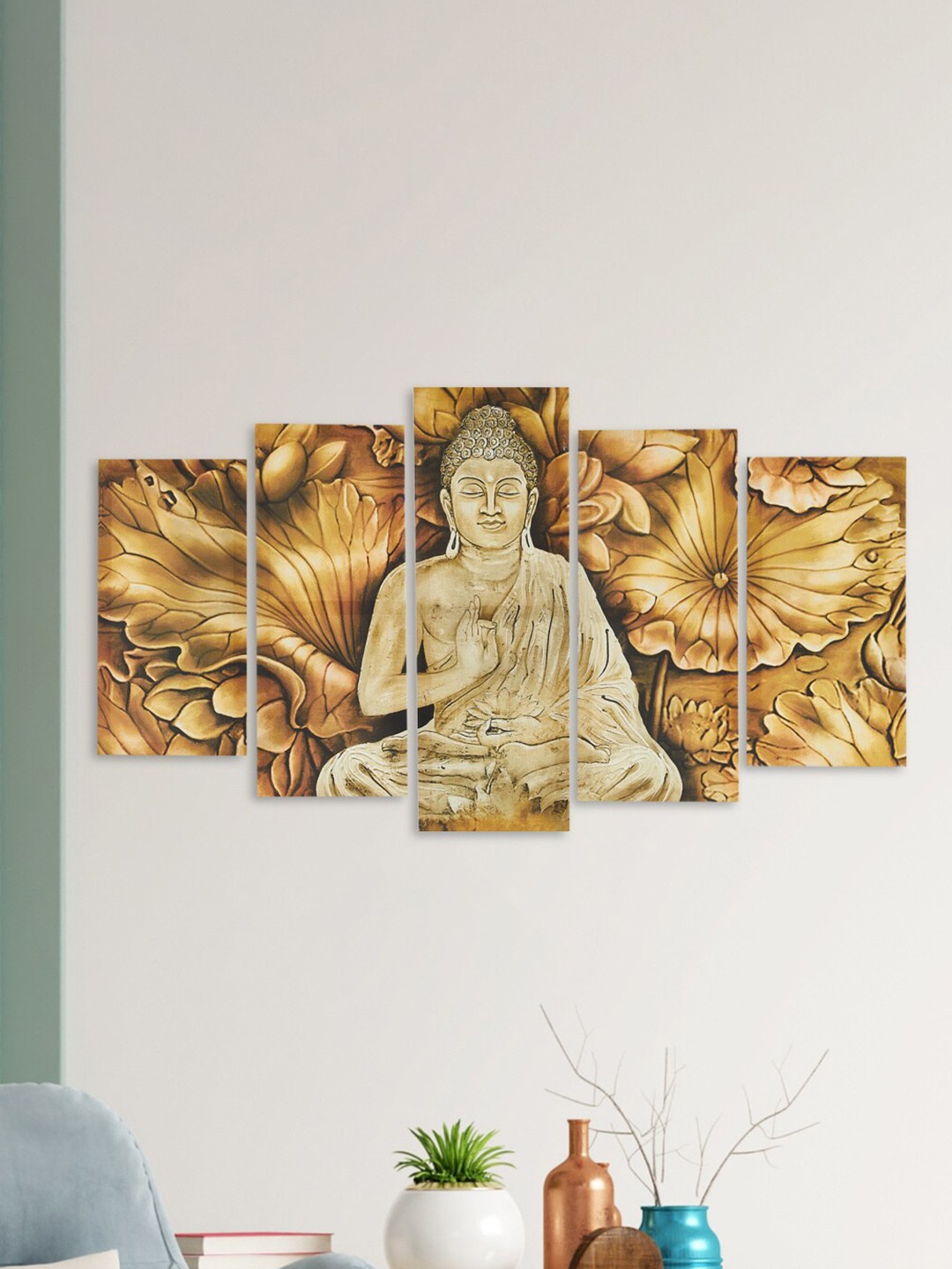 

Home Centre Multi Buddha Canvas Picture Frame - 5Pcs, Gold