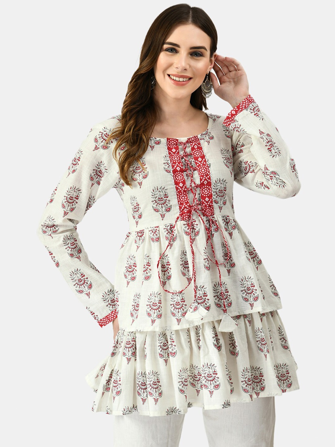 

MAFE White & Red Printed Cotton Tunic