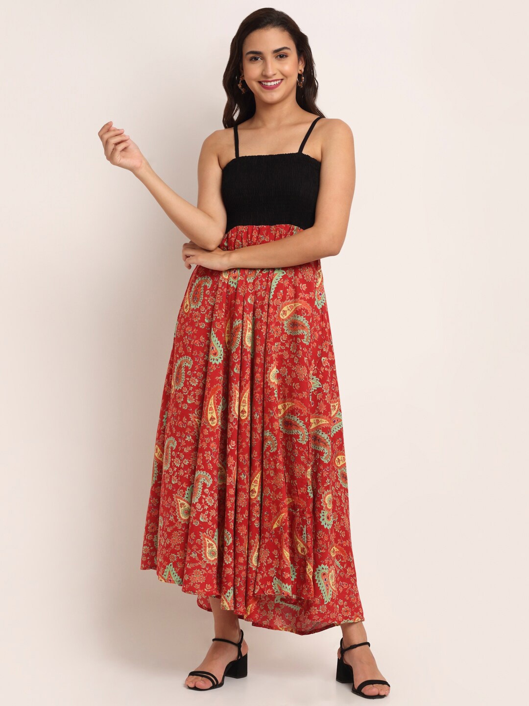 

Aawari Red & Black Floral Printed Maxi Dress