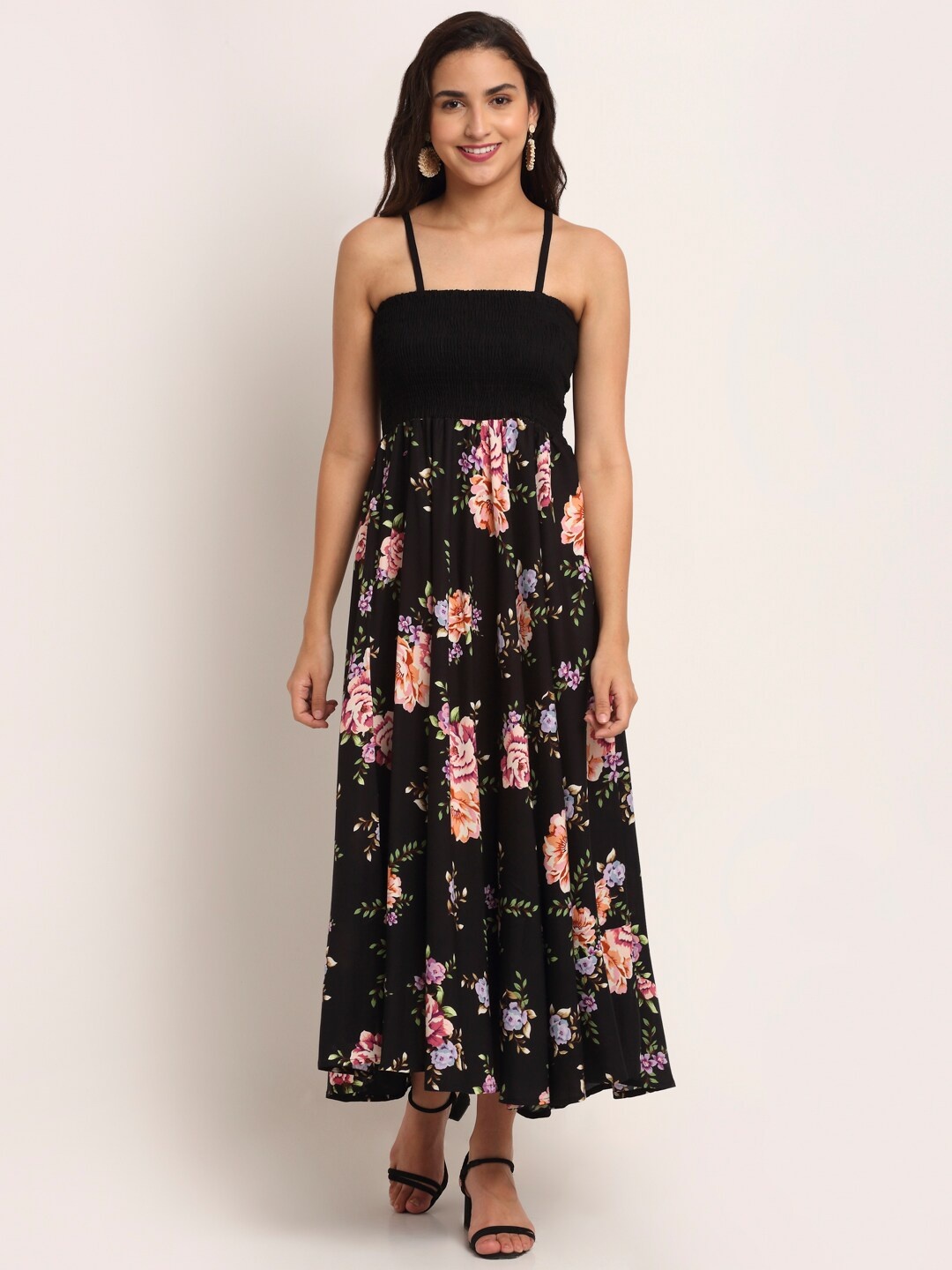 

Aawari Black & Pink Floral Printed Maxi Dress