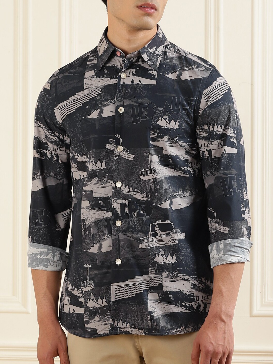 

PS By Paul Smith Men Grey Classic Printed Cotton Casual Shirt