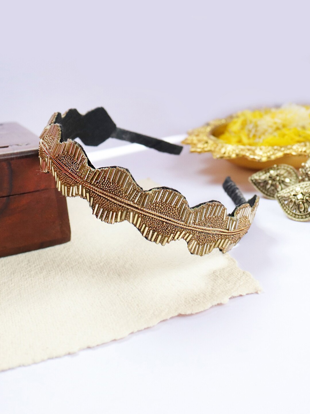 

Soho Boho Studio Women Gold-Toned & Black Embellished Hairband