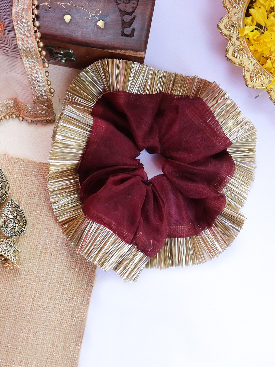 

Soho Boho Studio Women Maroon & Gold-Toned Embellished Ponytail Holders