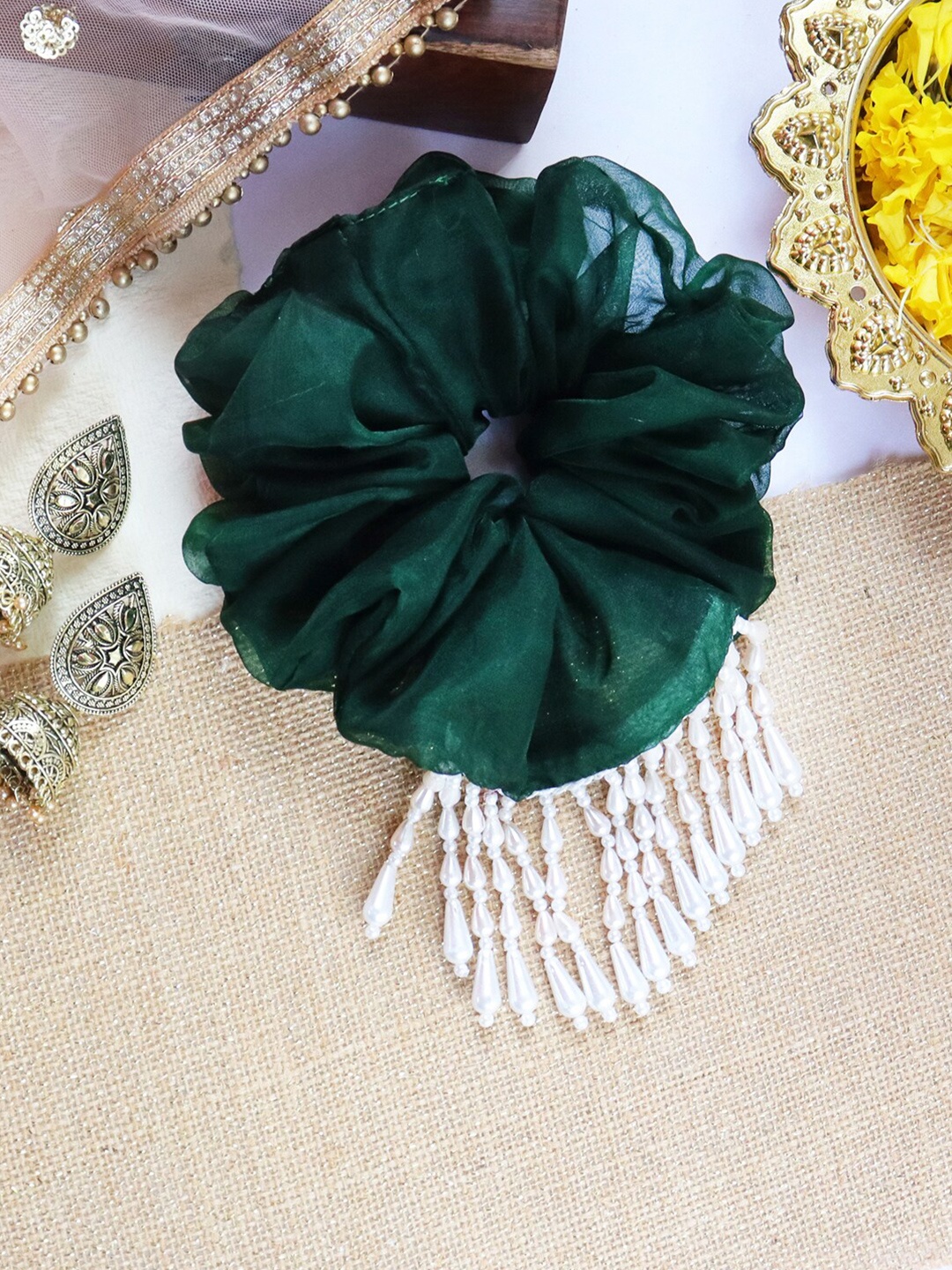 

Soho Boho Studio Women Green & Off White Embellished Ponytail Holders