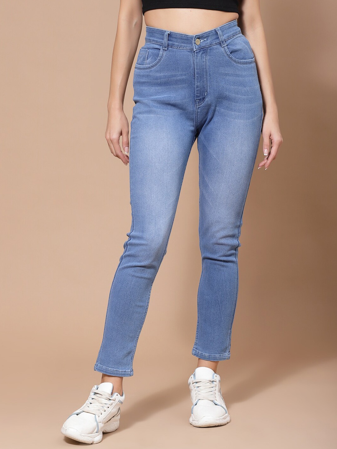 

KASSUALLY Women Blue Solid Cotton Skinny Fit Light Fade Stretchable Jeans