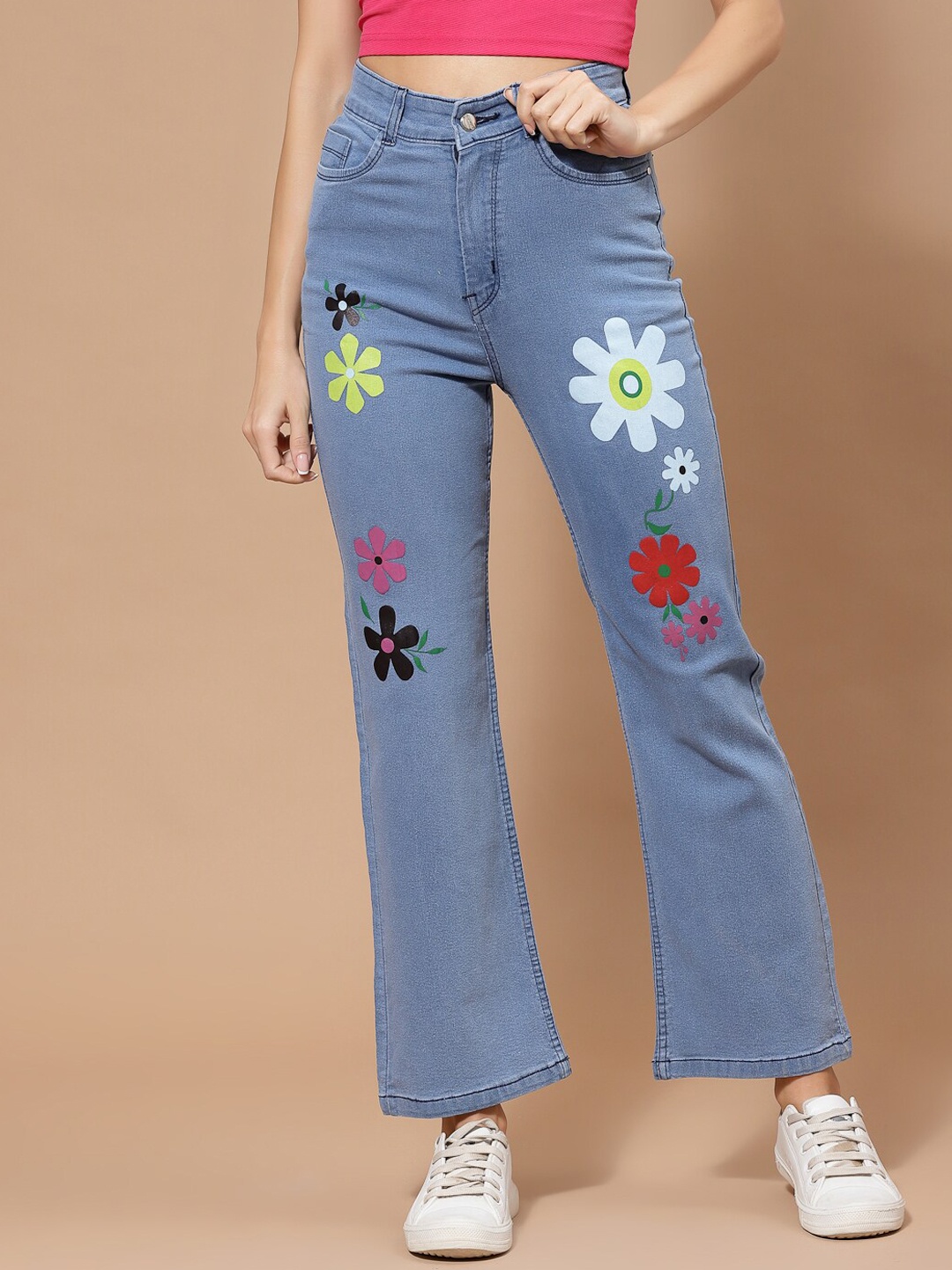 

KASSUALLY Women Blue Straight Fit Low Distress Stretchable Cotton Jeans