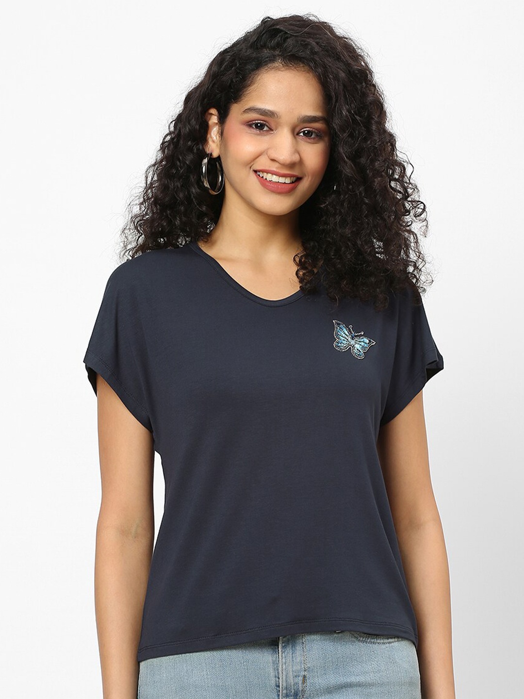 

MISH Women Navy Blue V-Neck T-shirt