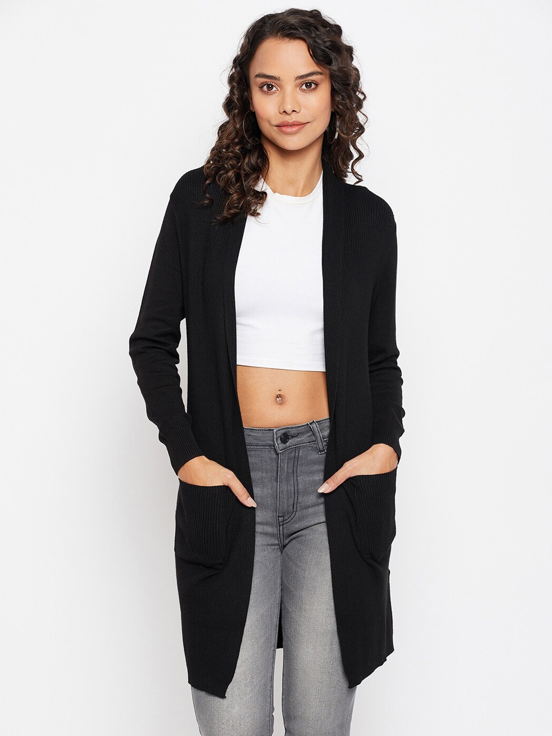 

Madame Women Black Solid Longline Sweater