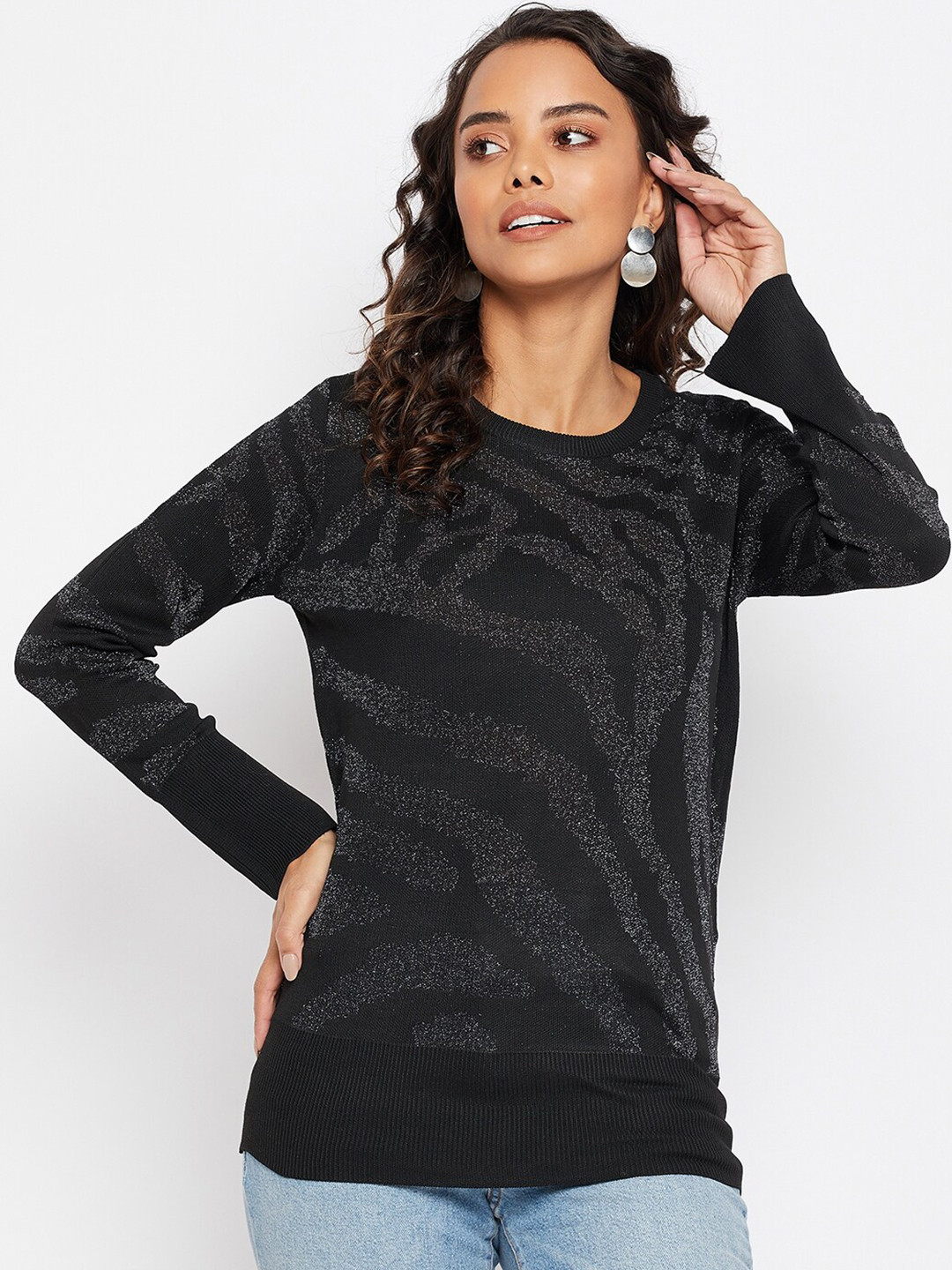

Madame Women Plus Size Black Embellished Sweatshirt
