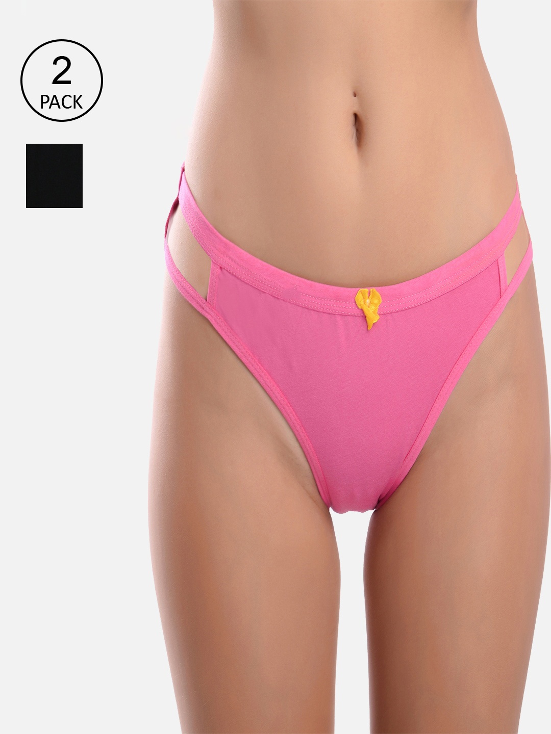

StyFun Women Pack Of 2 Black & Pink Solid Cotton Hipster Briefs