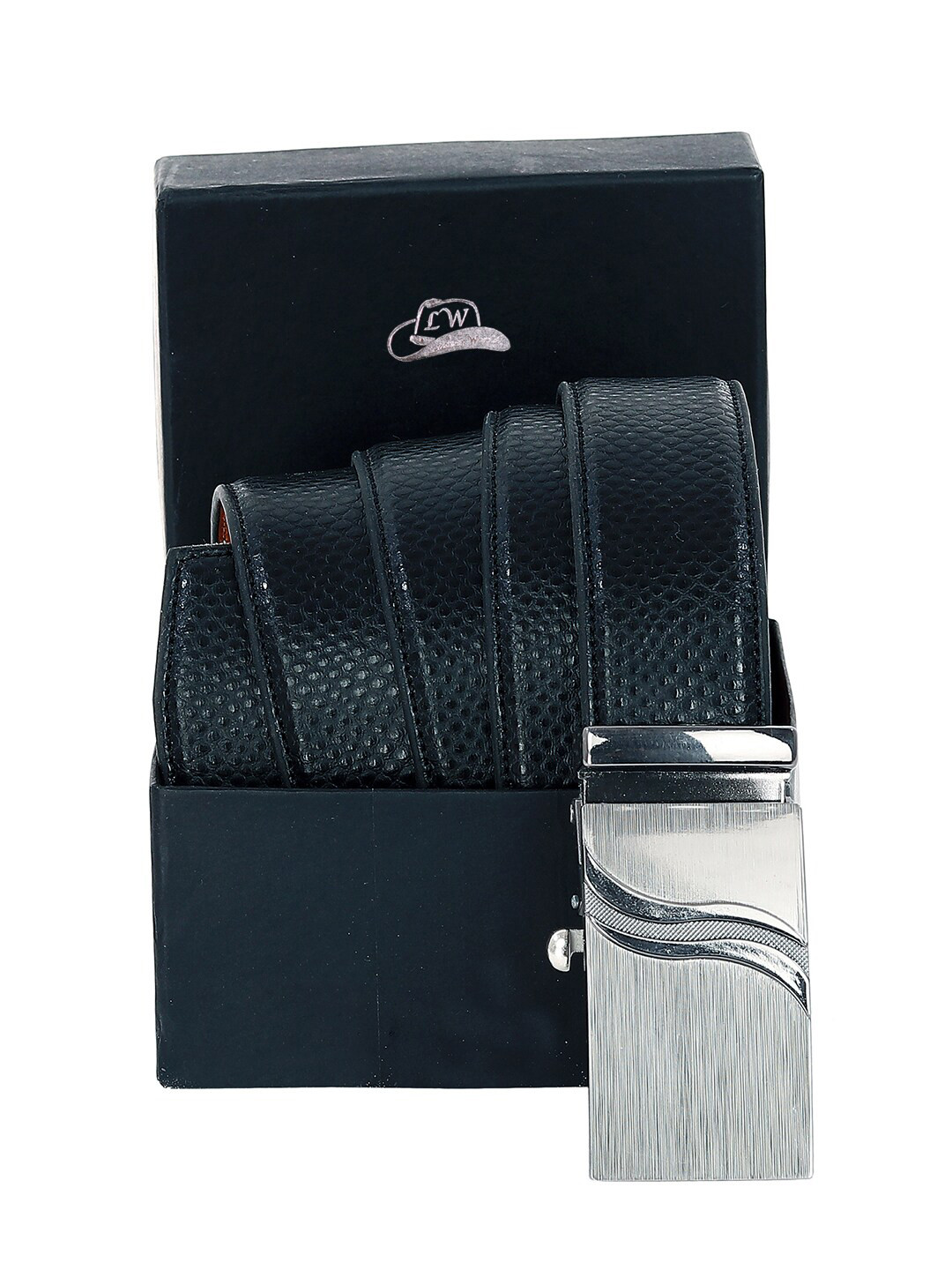 

Leather World Men Black Textured Leather Formal Belt