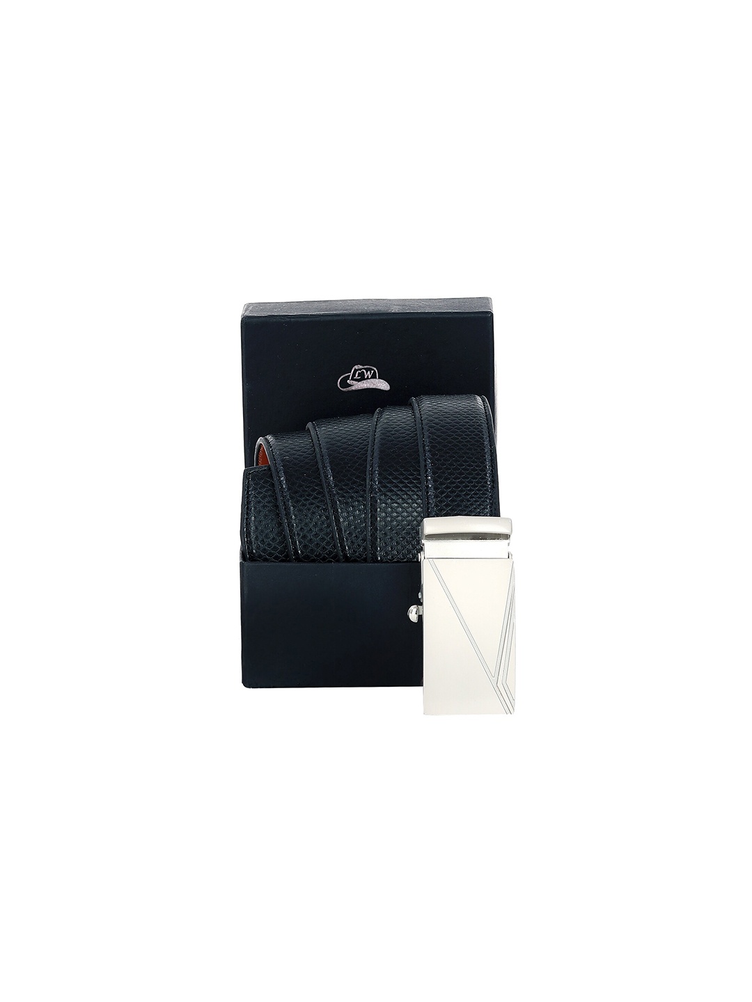 

Leather World Men Black Textured Leather Formal Belt