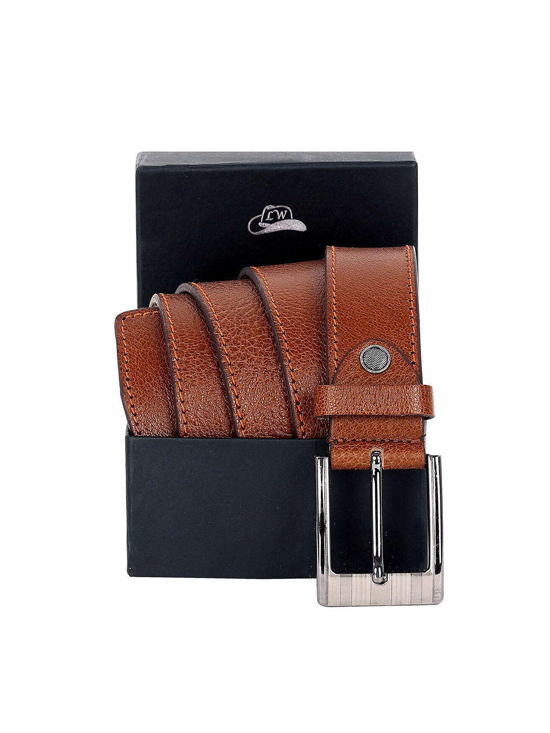 

Leather World Men Tan Leather Formal Belt
