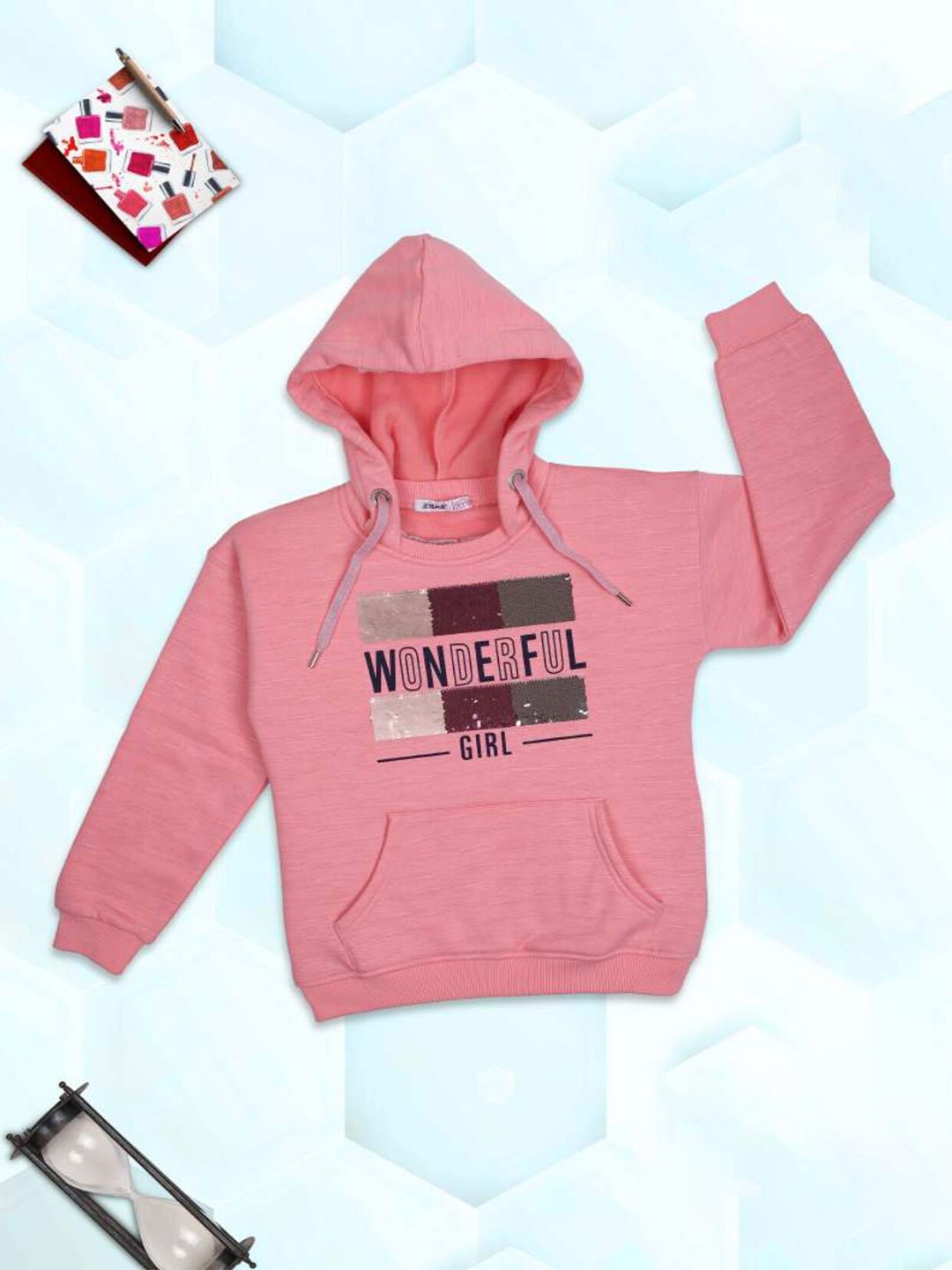 

Ziama Girls Pink Printed Hooded Fleece Sweatshirt