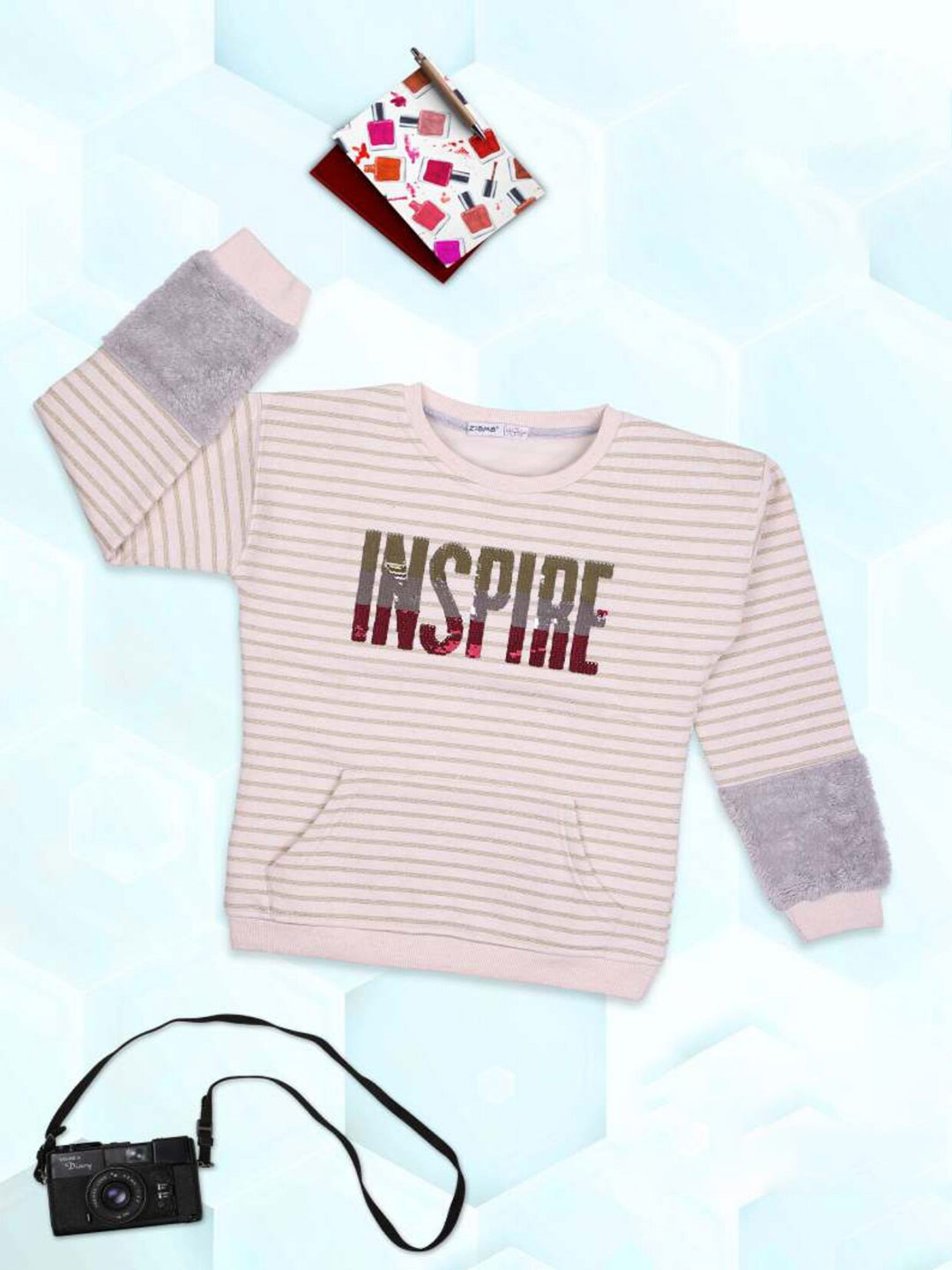 

Ziama Girls Beige & Red Striped Sweatshirt