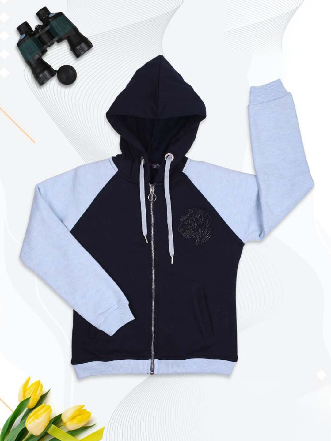 

Ziama Girls Navy Blue Solid Hooded Sweatshirt