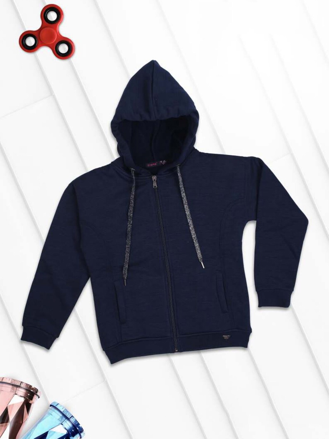 

Ziama Girls Navy Blue Solid Hooded Sweatshirt