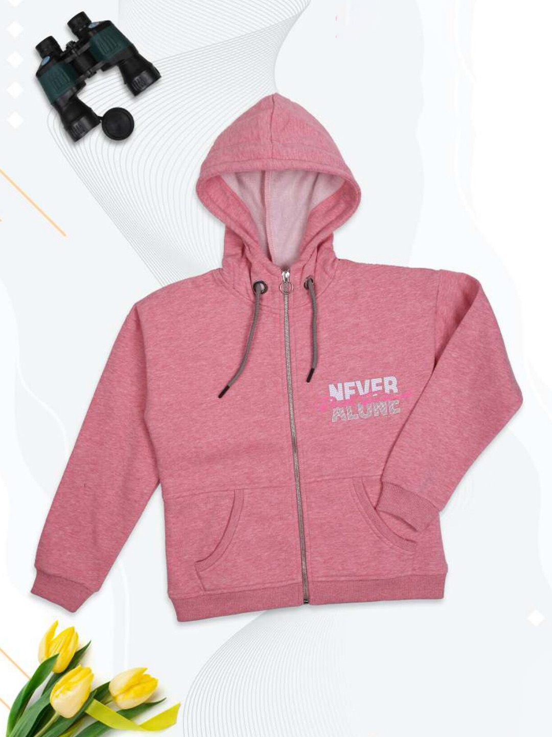 

Ziama Girls Pink Solid Hooded Sweatshirt