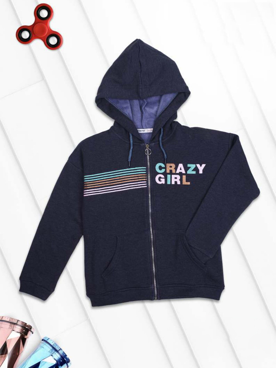 

Ziama Girls Blue Printed Hooded Sweatshirt