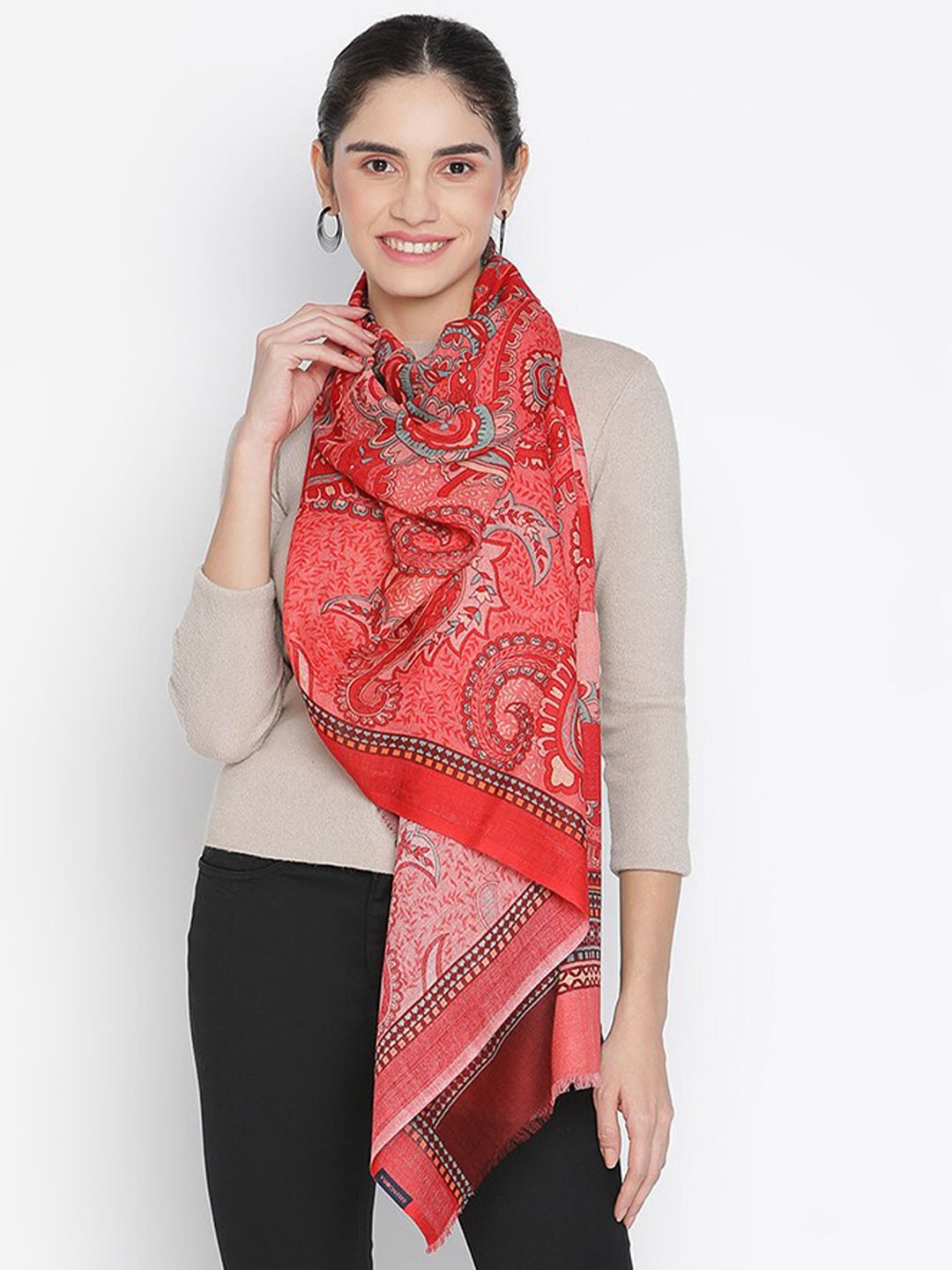 

SHINGORA Women Red Printed Pure Wool Stole