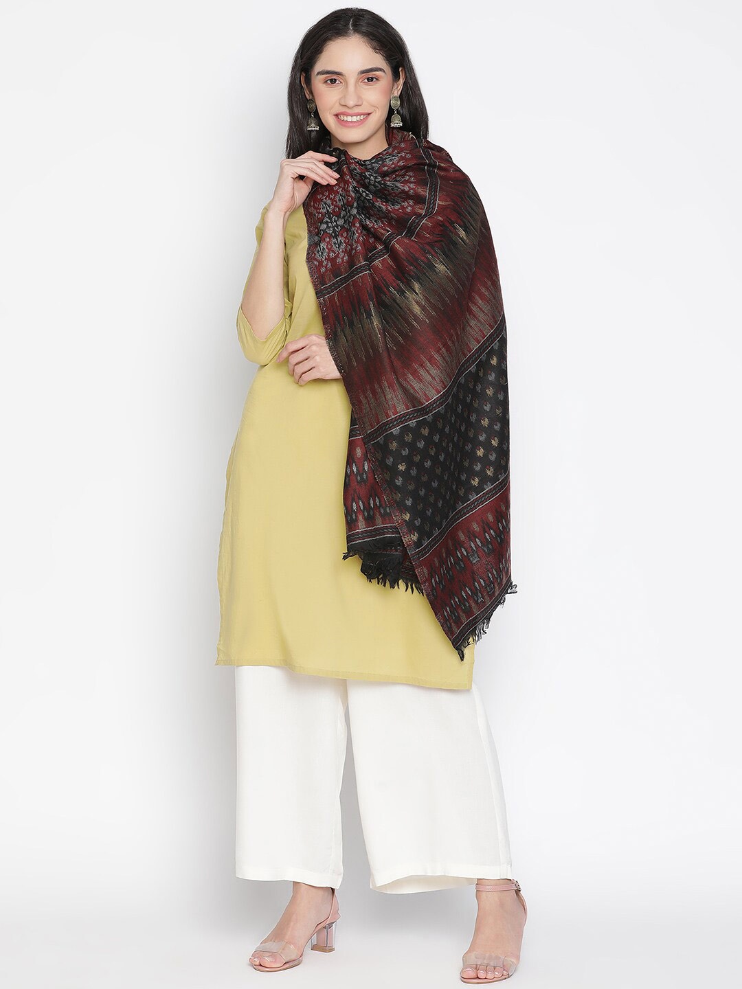 

SHINGORA Women Black & Maroon Woven Design Stole