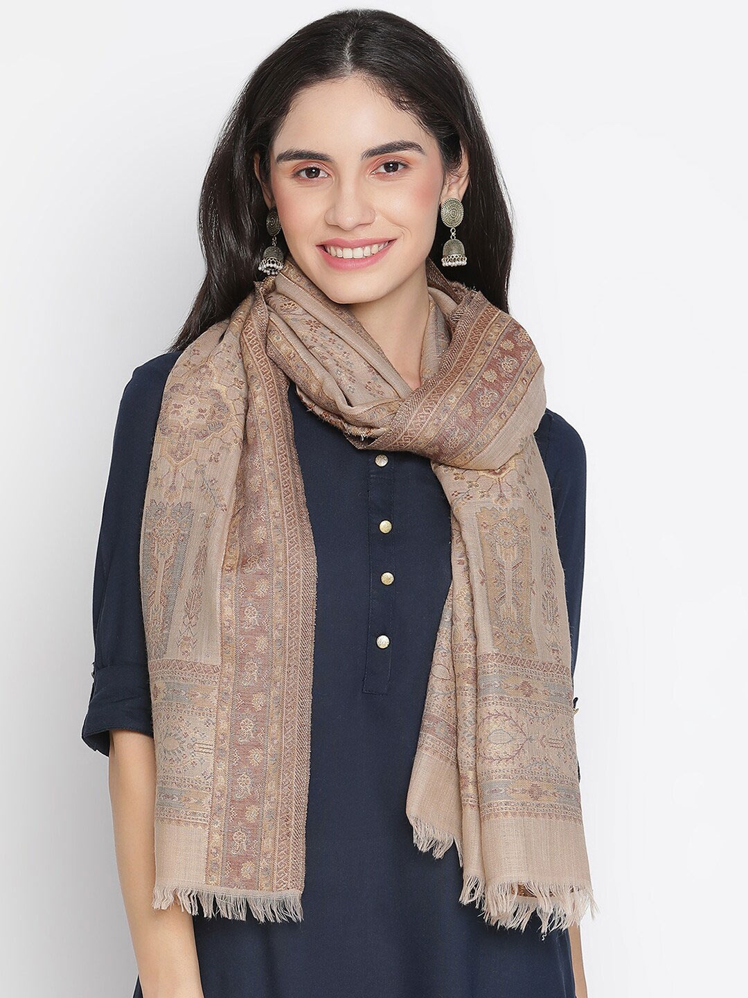 

SHINGORA Women Beige & Maroon Woven Design Stole