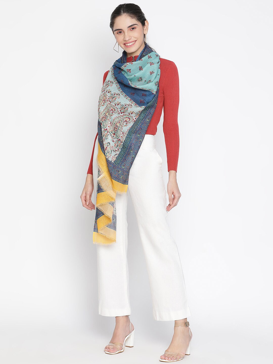 

SHINGORA Women Blue & Red Pure Wool Printed Stole