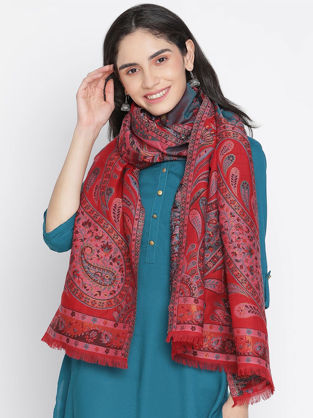 

SHINGORA Women Red & Blue Woven Design Stole