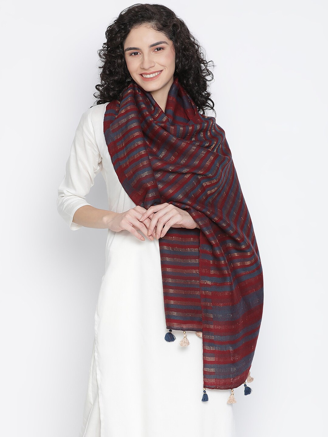 

SHINGORA Women Maroon & Blue Woven Design Stole